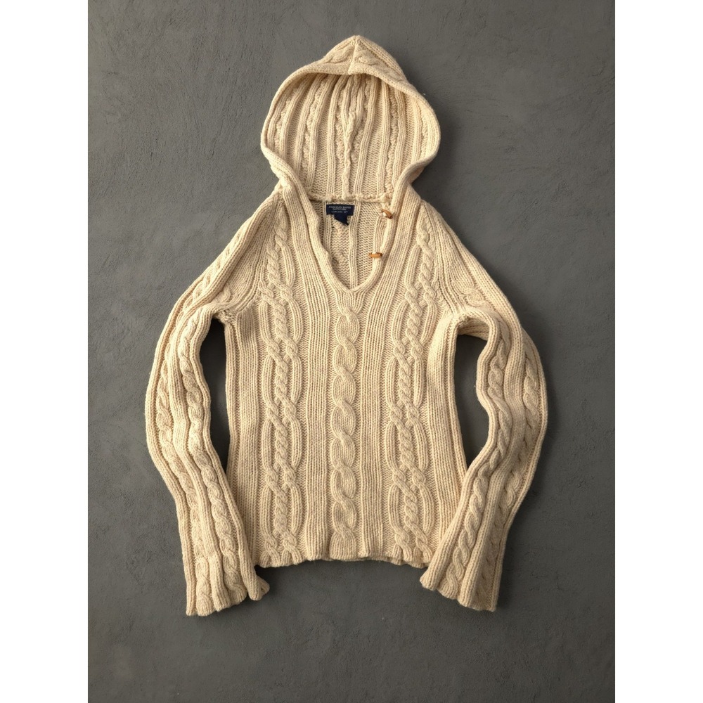 Vintage 2000s American Eagle Cable Knit Lambswool Hooded Sweater Petite M